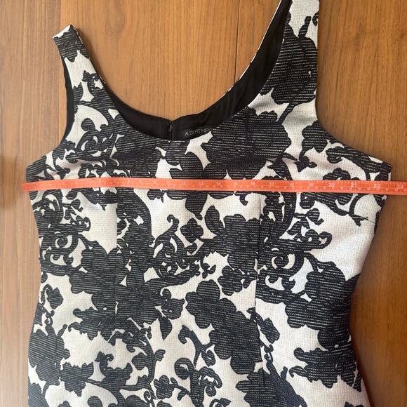 Albert Nipon Size 16 Sheath Dress Jacket Suit Set Black Floral on Silvery White - Picture 6 of 16